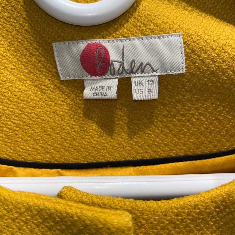 Boden Mustard Yellow Polperro Collarless Peplum Blazer Jacket - Picture 4 of 4